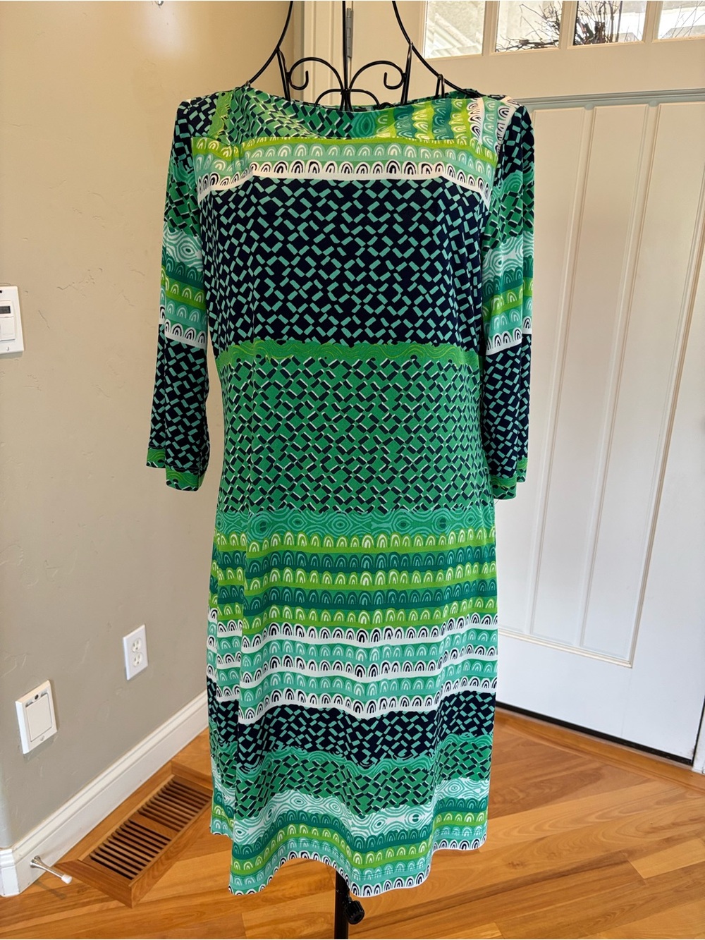 Donna Morgan Geometric Print Green Dress - Size 10